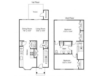 Taymil Fairhaven Residential Gardens 2 Bedroom 1.5 Bathroom Floor Plan